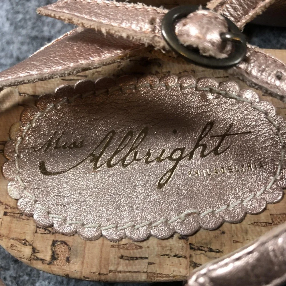 Miss Albright Sandals Womens Size 9‎ Rose Gold Leather Strappy Low Cork Wedge
